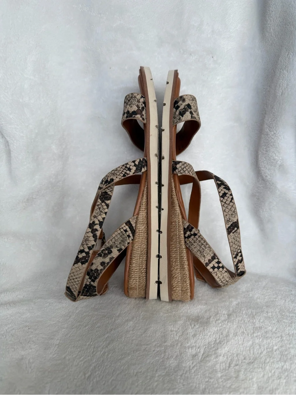 Zodiac Snake-Print Strappy Sandals - Tan and Black